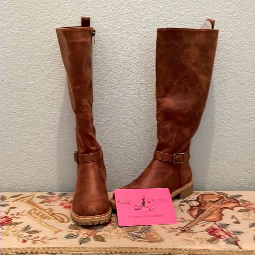 Brown Over the Knee Leather Boots with Classic Design